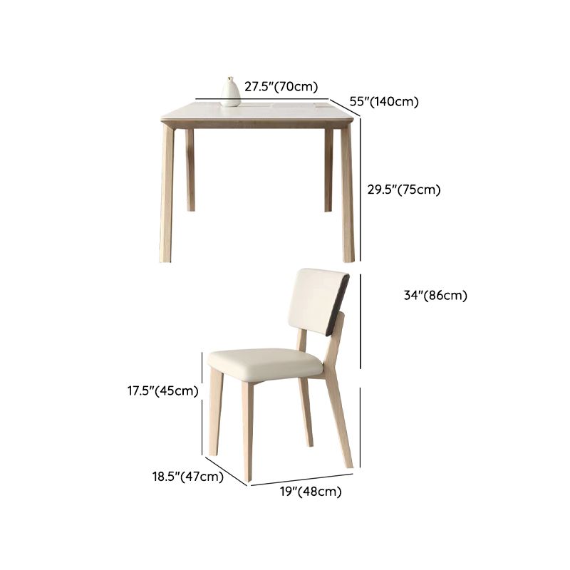 Stone Dining Table Set with Ash Wood Frame 1/4/5/7 Pcs Contemporary White Dining Set