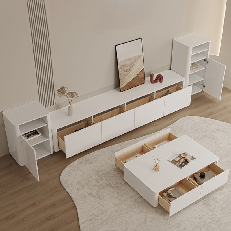 White TV Console Modern Cable Management Engineered Wood Media Console Clearhalo 'furn' 'furn_tv_stands_entertainment_centers' 'Furniture' 'Living Room Furniture' 'TV Stands & Entertainment Centers' 'TV Stands & Media Storage Furniture' 'tv_stands_entertainment_centers' 1200x1200_1e8c65f6-57ca-4909-8035-311d99508847