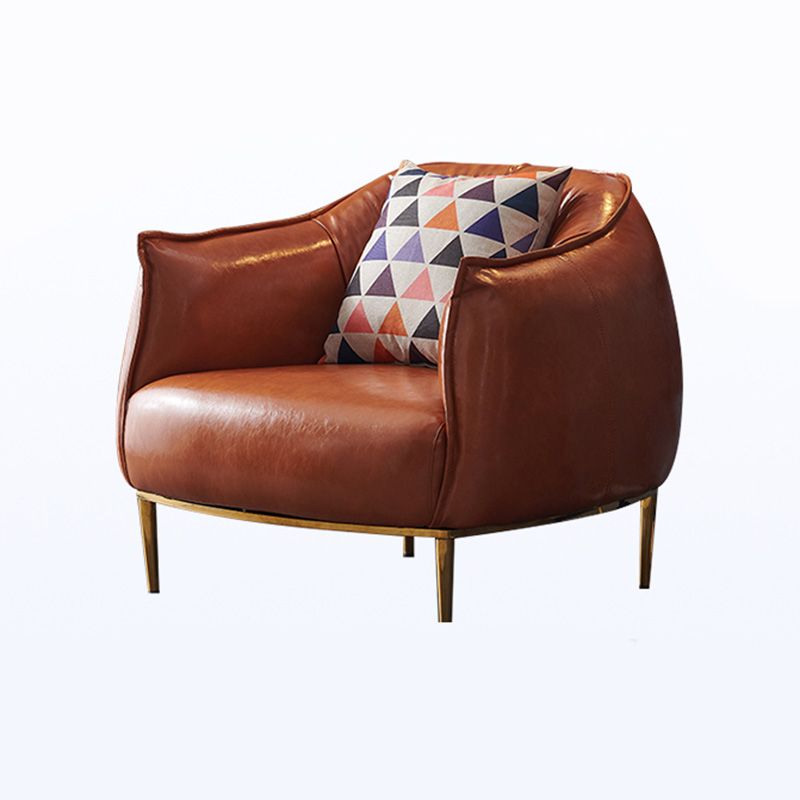 Solid Color Living Room Leather Arms Included with Goldtone Legs Barrel Chair Clearhalo 'Accent Chairs' 'accent_chairs' 'Chairs & Seating' 'furn' 'furn_accent_chairs' 'Furniture' 'Living Room Furniture' 1200x1200_1e8c727b-8e78-4f4c-a4d4-6382487a593e
