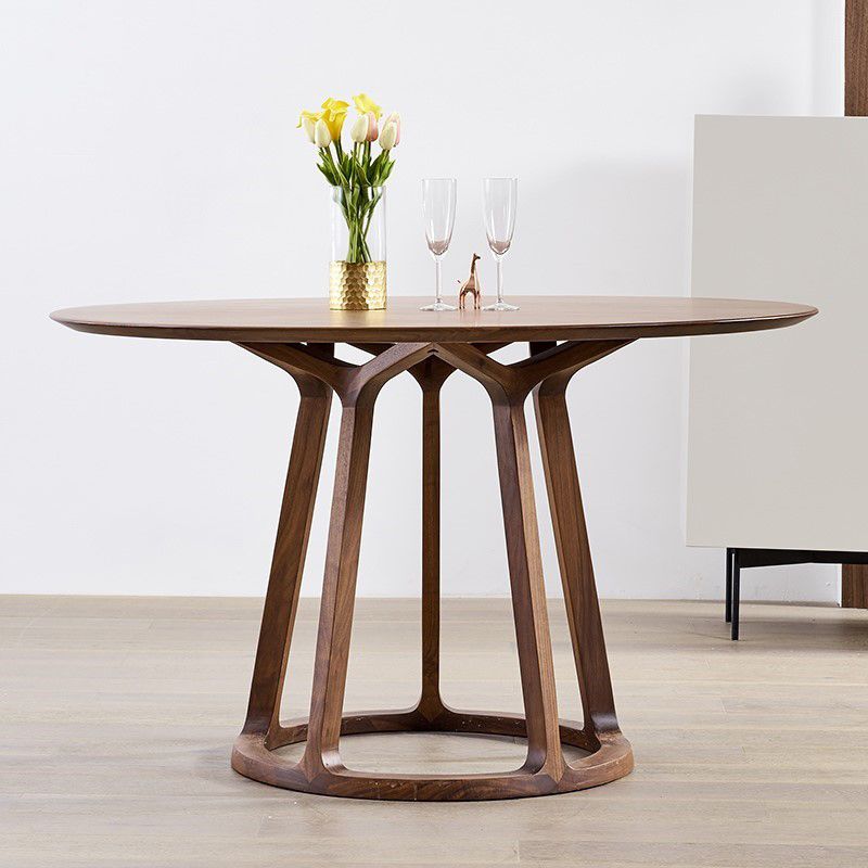 Round Wood Dining Table Reclaimed Pine Table in Brown with Wooden Pedestal Clearhalo ' dining_table' 'Dining Tables & Seating' 'Dining Tables' 'furn' 'furn_dining_table' 'Furniture' 'furniture_dining_table' 'Kitchen & Dining Furniture' 'kitchen&dining_furn' 'kitchen' 'kitchen_dining_table' 1200x1200_1e920b3a-c40a-45e3-a168-7679d71ddcaf