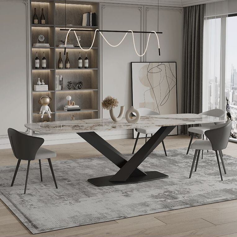 Modern Rectangle Dinette Set 1/3/4/5/7/9 Pieces Sintered Stone Top Dining Table Set Clearhalo 'Dining Room Sets' 'Dining Tables & Seating' 'dining_room_set' 'furn' 'furn_dining_room_set' 'Furniture' 'furniture_dining_room_set' 'Kitchen & Dining Furniture' 1200x1200_1e9422c4-75a4-4662-8958-deb9f6384b0b