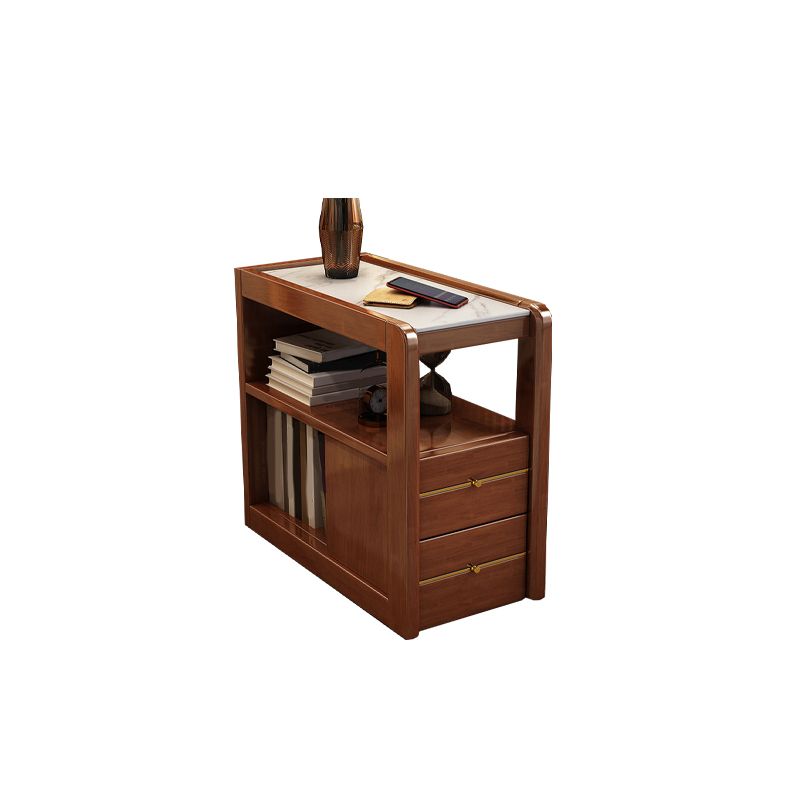 Mesa auxiliar de la sala de estar Madera maciza con mesa de esquina rectangular de almacenamiento