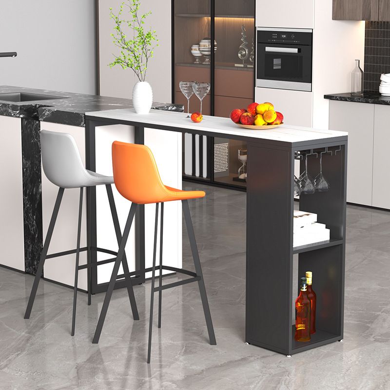 Stone Top Bar Dining Table Traditional Luxury Bar Table with Black Sled Base Clearhalo 'Bar Furniture' 'Bar Tables' 'bar_tables' 'furn' 'furn_bar_tables' 'Furniture' 'furniture_bar_tables' 'Kitchen & Dining Furniture' 1200x1200_1e97686f-a3fc-4242-9785-288ca28122bd