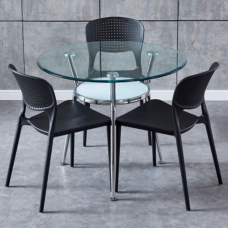 Modern Round Dining Room Table Clear Tempered Glass Table with Pedestal Base Clearhalo ' dining_table' 'Dining Tables & Seating' 'Dining Tables' 'furn' 'furn_dining_table' 'Furniture' 'furniture_dining_table' 'Kitchen & Dining Furniture' 'kitchen&dining_furn' 'kitchen' 'kitchen_dining_table' 1200x1200_1e97c448-a405-4854-8007-b32f32735ac7