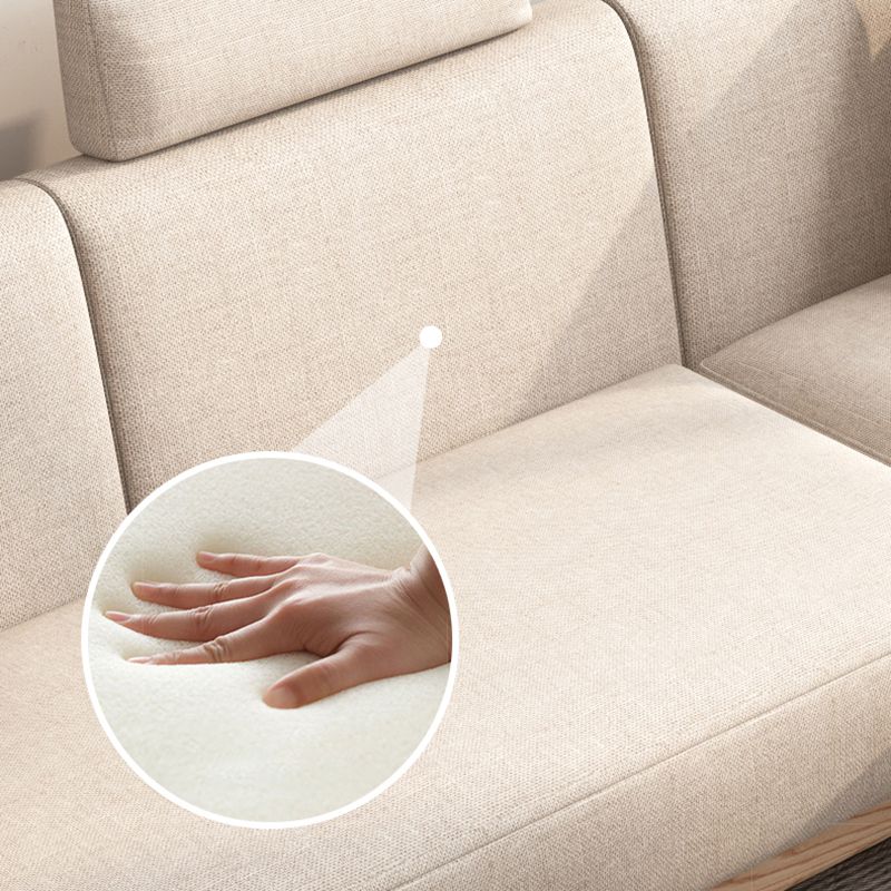 Scandinavian Linen Square Arm Sofa with Chaise with Wood Accents - 106.3" W