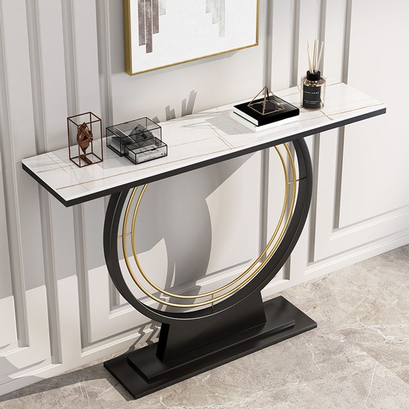 Modern Metal Console Sofa Table Rectangle Stone Console Accent Table for Hall Clearhalo 'Console Tables' 'console_tables' 'Entry & Mudroom Furniture' 'furn' 'furn_console_tables' 'Furniture' 1200x1200_1e9c6fba-7cba-449f-bd8d-625c27b0028c