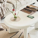 Contemporary Wooden Oval Coffee Table with 4 Legs in White/Yellow