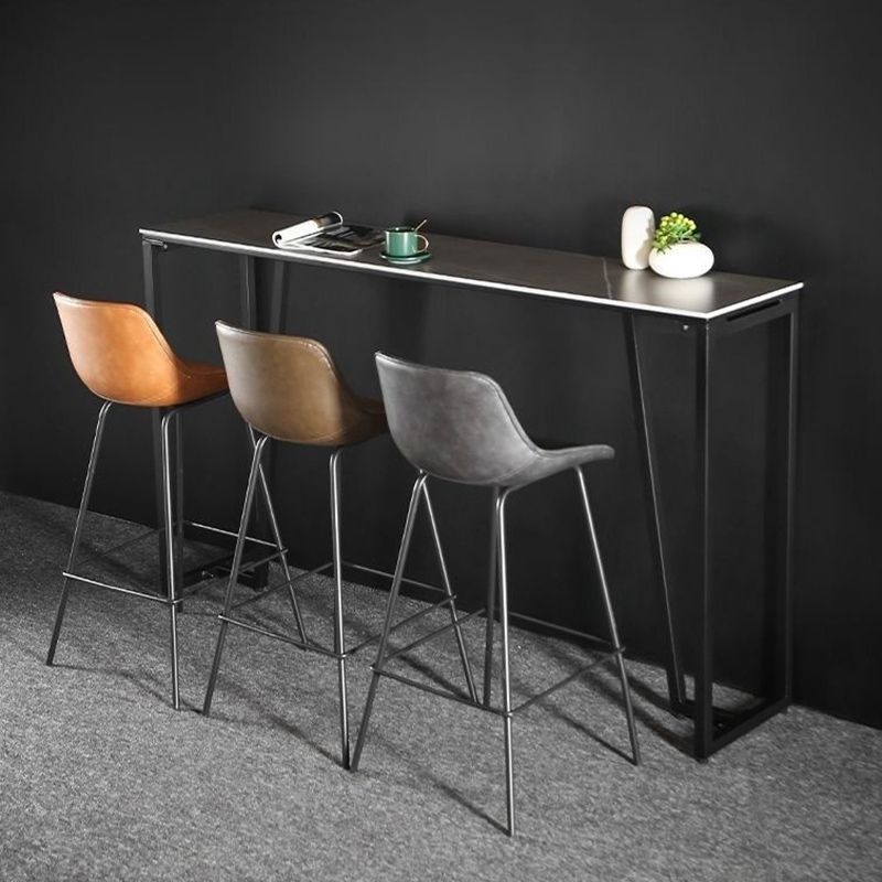 Mesa rectangular contemporánea con altura de barra, mesa de comedor interior de hierro y piedra