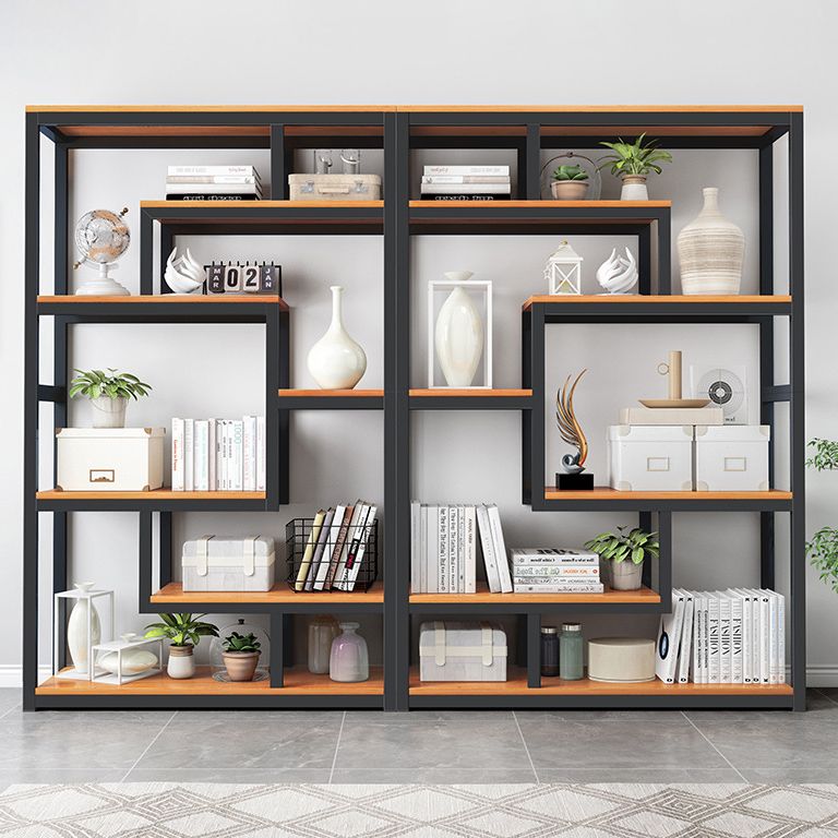 Geometrische boekplank houten en metalen boekenkast voor thuiskantoor