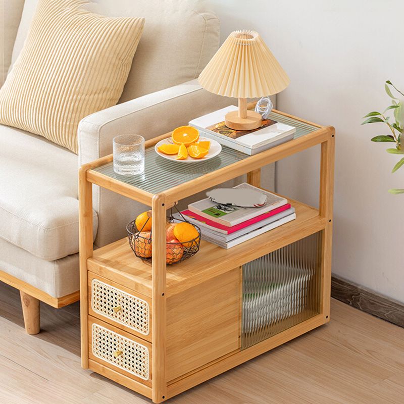 Rectangular Side End Table Living Room with Storage Block Corner Table