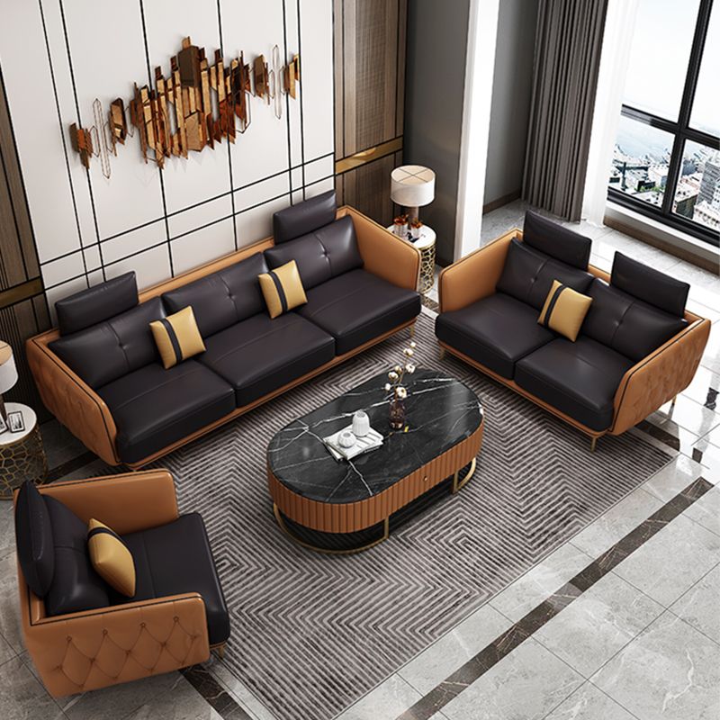 Sofá y chaise resistente a las manchas de cuero genuino de brazo cuadrado contemporáneo