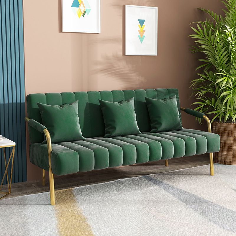 Velvet 3-seater Sofa with 3 Pillows Square  Arm for Apartment