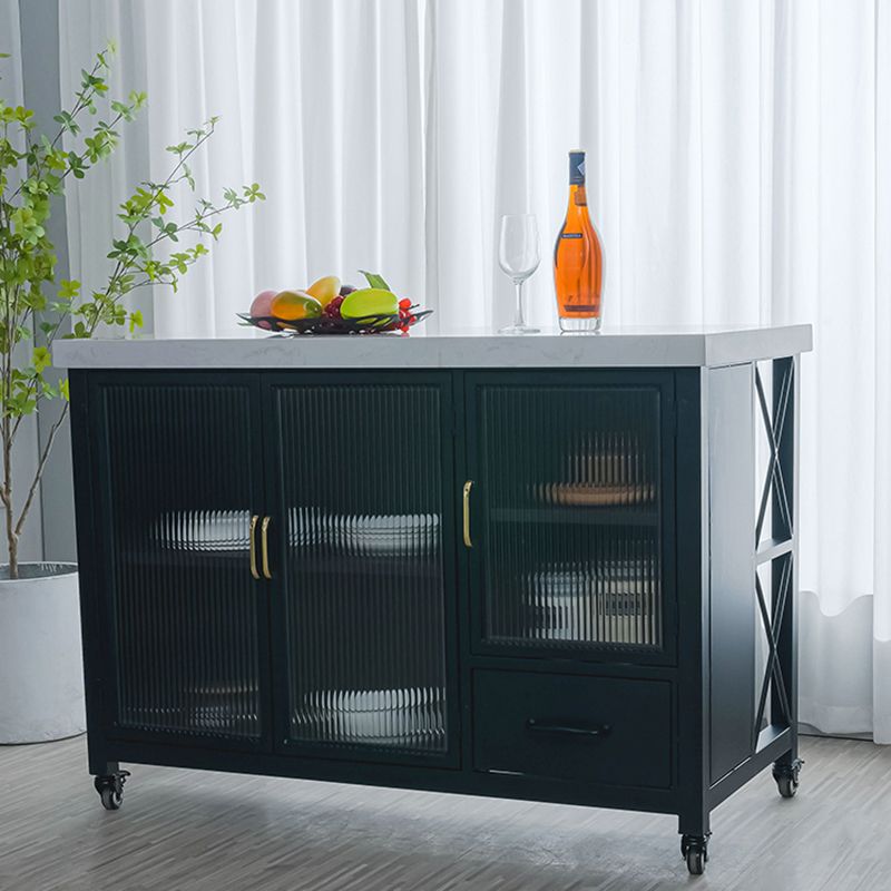 Carrello rettangolare per l'isola della cucina contemporanea con base di metallo nero