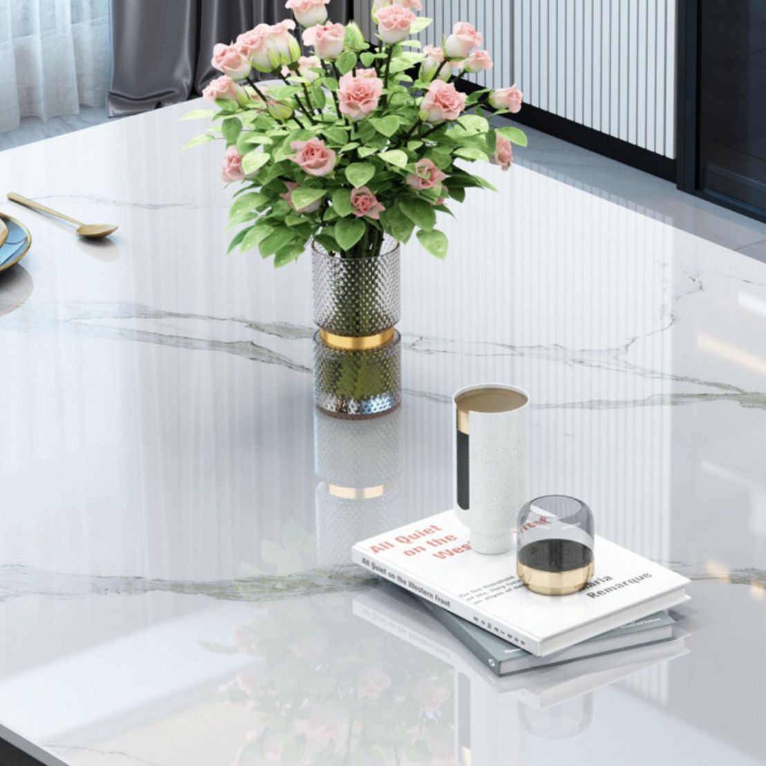 Modern Style Dining Room Dinner Table Stone 4 Legs Dining Table Clearhalo 'Dining Tables & Seating' 'Dining Tables' 'dining_table' 'furn' 'furn_dining_table' 'Furniture' 'Kitchen & Dining Furniture' 1200x1200_1ebdb2f5-115b-409b-9989-5c3e135c8103