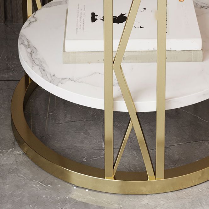 Glam Metal Night Table Open Storage 1-Shelf Round Nightstand in Black/White Clearhalo 'Bedroom Furniture' 'furn' 'furn_night_stand' 'Furniture' 'night_stand' 'Nightstands' 1200x1200_1ebeadd2-19a1-404b-97f5-e1392f136f42