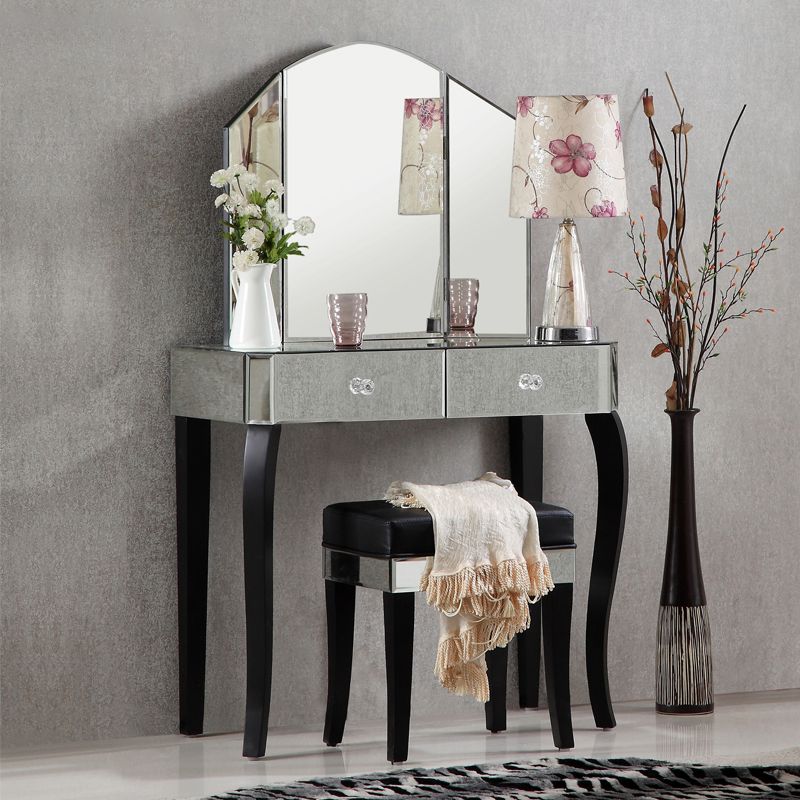 Tabla de tocador de espejo tri-plegable Juego de tocador de 21.5 "de ancho de 2 cavadores de ancho de ancho de ancho
