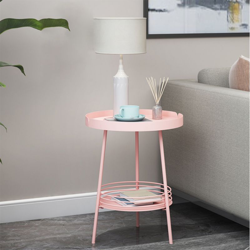 Mid-Century Metal Round Tray Top Side Table 21.6-inch 3 Legs End Table with Shelf