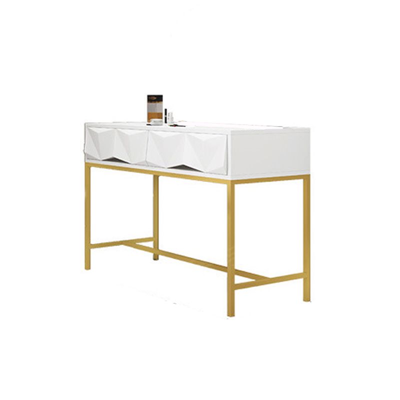 Glam Wood Vanity Table in White 31.5" H Dressing Table with Mirror and Stool