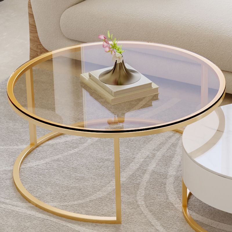 Glass Top Frame Coffee Table Round Nesting Coffee Table Set with Drawer Clearhalo 'Coffee & Accent Tables' 'Coffee Tables' 'coffee_tables' 'furn' 'furn_coffee_tables' 'Furniture' 'Living Room Furniture' 1200x1200_1ec5f213-9c42-4e20-8454-1c2d51aa44ba
