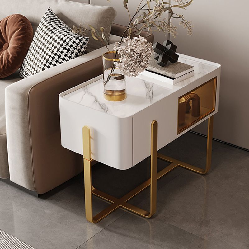 Cross Legs End Table 1-Drawer Tray Top Corner Table with Cabinet Clearhalo 'Coffee & Accent Tables' 'End & Side Tables' 'end_side_tables' 'furn' 'furn_end_side_tables' 'Furniture' 'Living Room Furniture' 1200x1200_1ec62a8c-8a74-43da-a647-44e8de071c50
