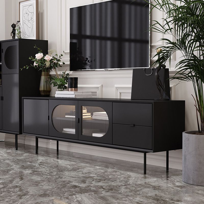 Console TV contemporaine en bois avec rangement fermé, support multimédia TV pour salon