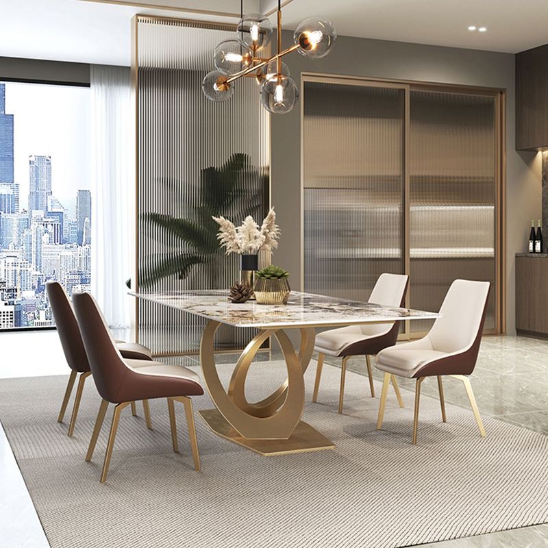 椅子付きのグラムスタイルの焼結石トップメタルベースダイニングテーブル