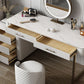 17.71 "Tocador de maquillaje moderno de ancho con 5 cajones de almacenamiento Juego de tocador de madera blanca brillante