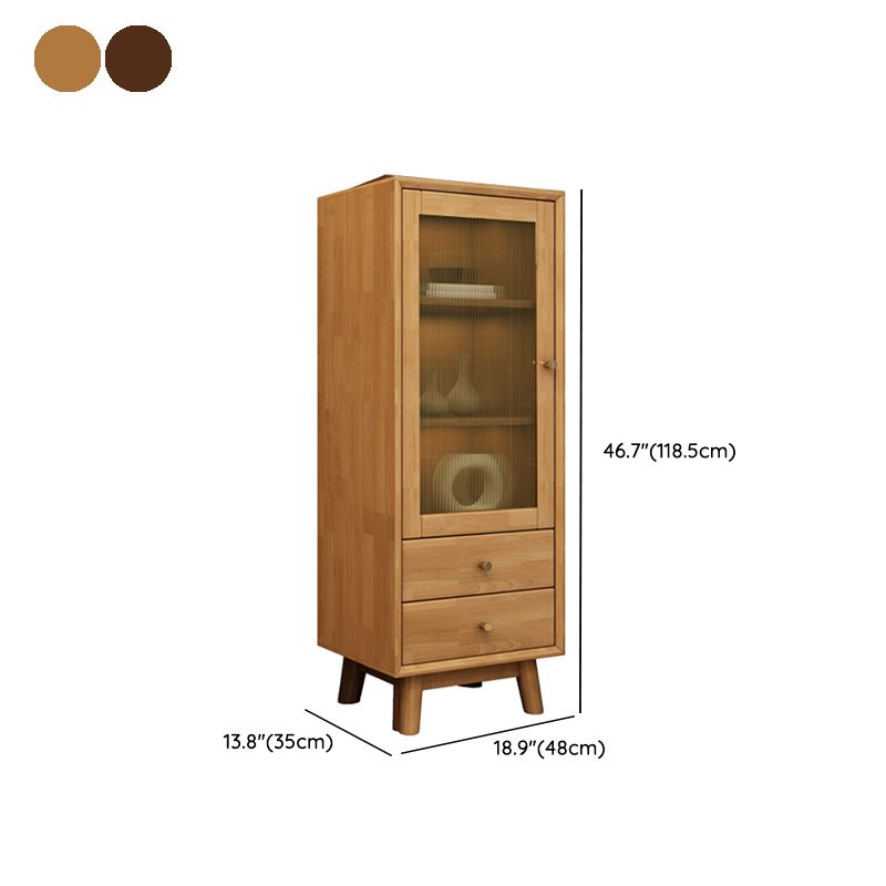 Mid Century Solid Wood 1-Door Cabinet Glass Paned Side Cabinet with 2-Drawer Clearhalo 'Cabinets & Chests' 'cabinets_chests' 'furn' 'furn_cabinets_chests' 'Furniture' 'Living Room Furniture' 1200x1200_1edaaa8a-6031-4f98-b264-c61a7798365c