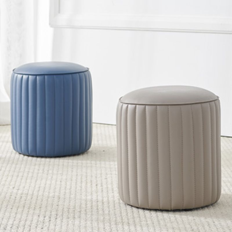 Contemporary Water Resistant Pouf Round Orange Leather Ottoman