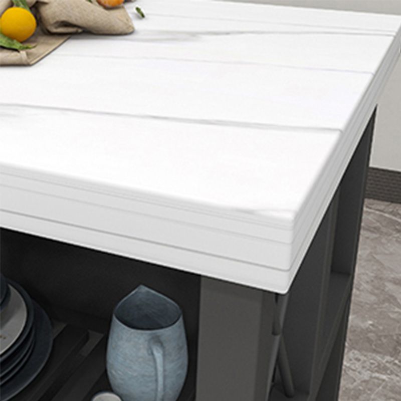 Modern Style Rolling Kitchen Cart Marble Kitchen Island Cart with Open Storage