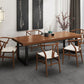 Mesa de comedor rectangular con base negra, mesa de madera industrial para cocina