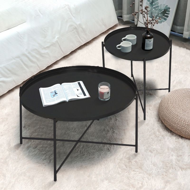 Modern Cross Legs Ironcraft Round Top Coffee Table/Nesting Tables Clearhalo 'Coffee & Accent Tables' 'Coffee Tables' 'coffee_tables' 'furn' 'furn_coffee_tables' 'Furniture' 'furniture_coffee_tables' 'Living Room Furniture' 1200x1200_1ee00b4c-2f17-4d8e-b469-29307c64f0b5