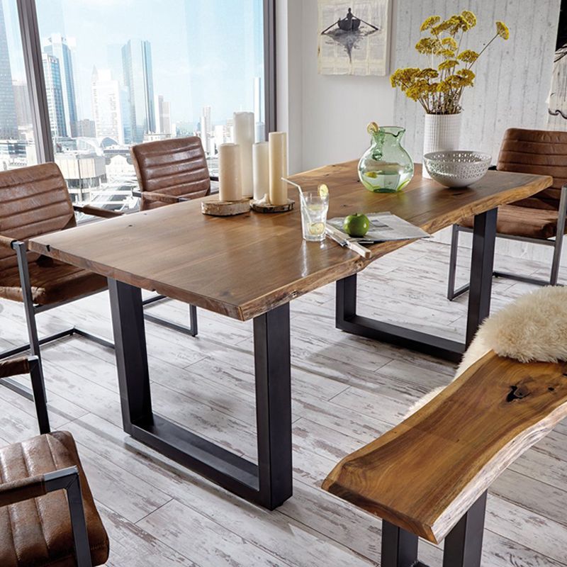Metal Industrial Rectangle Indoor Table Solid Wood Top Table with Sled Base Clearhalo ' dining_table' 'Dining Tables & Seating' 'Dining Tables' 'furn' 'furn_dining_table' 'Furniture' 'furniture_dining_table' 'Kitchen & Dining Furniture' 'kitchen&dining_furn' 'kitchen' 'kitchen_dining_table' 1200x1200_1ee2778a-e86b-457b-a5d0-2010ce46da86
