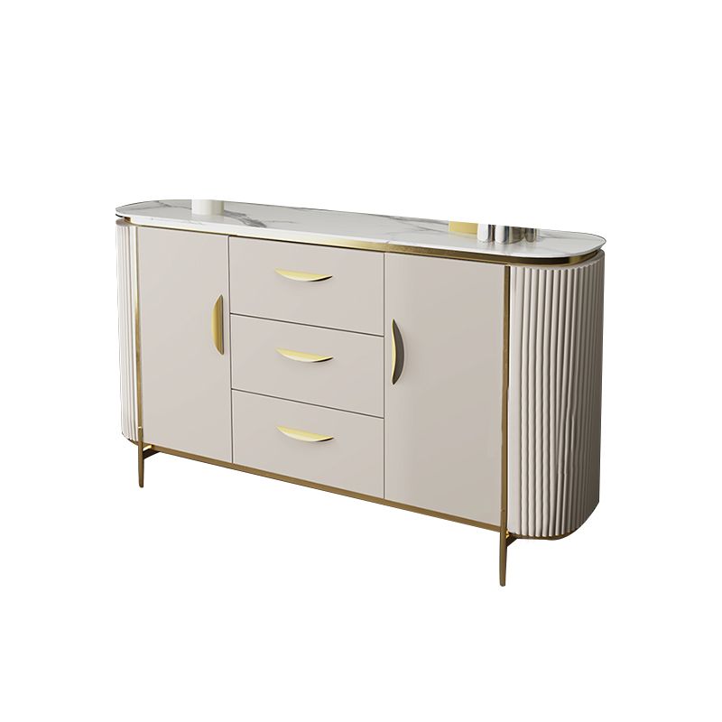 Scheda laterale di pietra per tavolino a buffet moderno con armadi e cassetti