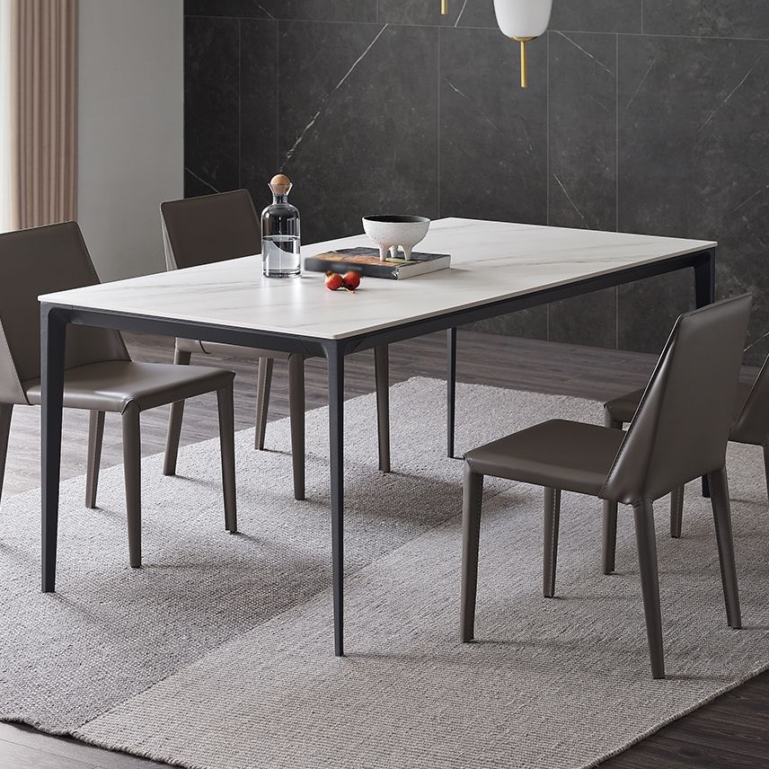 Modern Style Sintered Stone Dining Table White Rectangle Table with 4 Legs for Kitchen Clearhalo ' dining_table' 'Dining Tables & Seating' 'Dining Tables' 'Furniture' 'furniture_dining_table' 'Kitchen & Dining Furniture' 'kitchen&dining_furn' 'kitchen' 'kitchen_dining_table' 1200x1200_1eec3f30-2cd4-4435-9595-d3e2dd7a399b