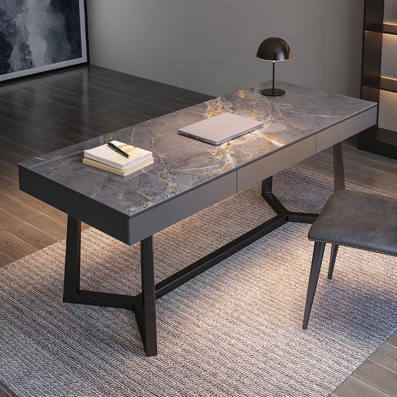 Bureau d'écriture en bois massif moderne 3 dessins de bureau rectangulaire de dessin