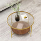 Round Glass Cross Legs Coffee Cocktail Table with Storage Shelf - 17.7" H Clearhalo 'Coffee & Accent Tables' 'Coffee Tables' 'coffee_tables' 'furn' 'furn_coffee_tables' 'Furniture' 'Living Room Furniture' 1200x1200_1ef34cad-5a1a-43a5-909e-7014f037b31e
