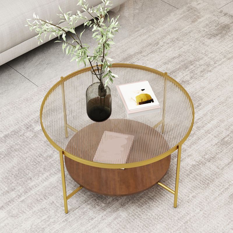 Round Glass Cross Legs Coffee Cocktail Table with Storage Shelf - 17.7" H Clearhalo 'Coffee & Accent Tables' 'Coffee Tables' 'coffee_tables' 'furn' 'furn_coffee_tables' 'Furniture' 'Living Room Furniture' 1200x1200_1ef34cad-5a1a-43a5-909e-7014f037b31e