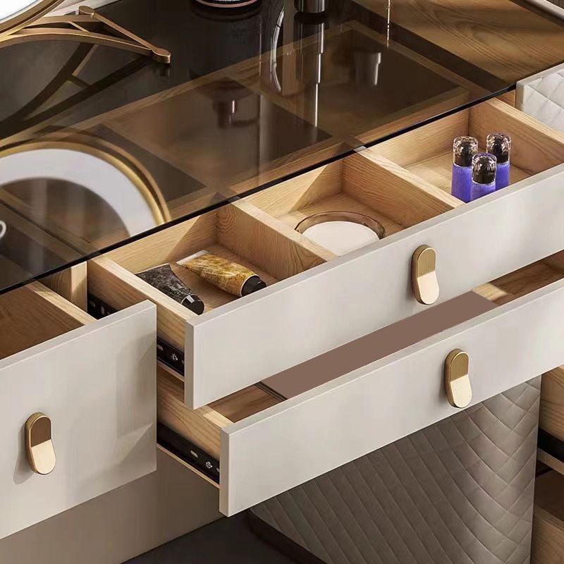 5-Drawer Vanity Makeup Table Set Glam Glass Top Vanity Table with Stool - 17.72" D