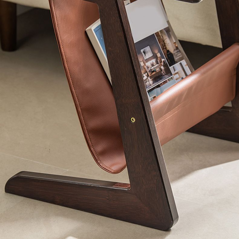 Mesa lateral de vidrio rectángulo moderno Mesa de base abstracta de madera con soporte de revista