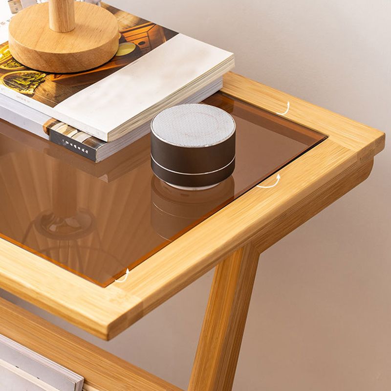 Modern Style Bamboo Rattan Material Organic Glass Desktop Rectangular Side Table