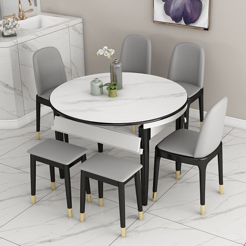 Slate and Wood Table Contemporary Retractable Round Dining Table Clearhalo 'Dining Tables & Seating' 'Dining Tables' 'dining_table' 'furn' 'furn_dining_table' 'Furniture' 'Kitchen & Dining Furniture' 1200x1200_1f0a22f1-921b-416c-9d2d-163e989d2dac