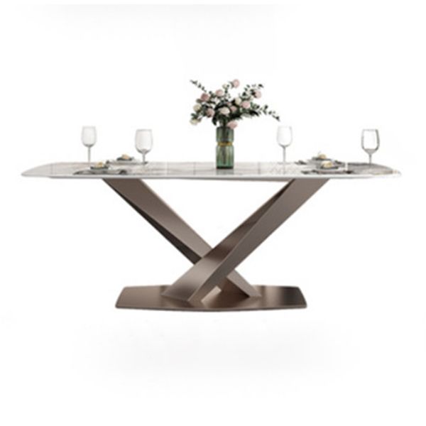 Metal Traditional Luxury Rectangle Table Sintered Stone Top Table with Pedestal