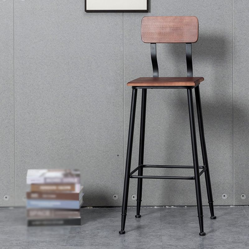 Industrial Style Ironwork Barstool Solid Wood Seat Bar High Chair with Backrest Clearhalo 'Bar Furniture' 'Bar Stools' 'bar_stools' 'furn' 'furn_bar_stools' 'furniture_bar_stools' 'Kitchen & Dining Furniture' 'kitchen&dining_furn' 'kitchen' 'kitchen_furn' Furniture' 1200x1200_1f0ce71b-3a72-401c-b43c-317f994e2ac3