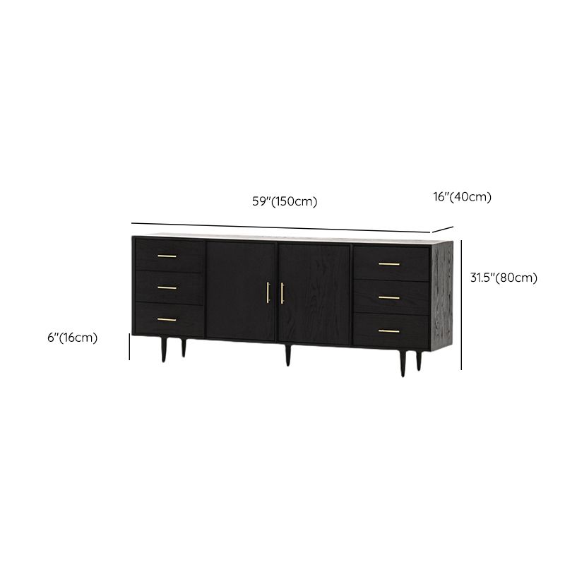 Tavolo da buffet Glam in legno massello nero Tavolo da buffet Glam con 6 cassetti e 2 ante