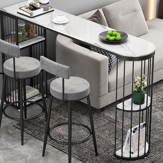 Industrial Iron Bar Table Faux Marble White Specialty Top 41.3"H Bistro Table with Storage Clearhalo 'Bar Furniture' 'Bar Tables' 'bar_tables' 'furn' 'furn_bar_tables' 'Furniture' 'furniture_bar_tables' 'Kitchen & Dining Furniture' 'kitchen&dining_furn' 'kitchen' 1200x1200_1f10d5de-503f-4a2c-b2b9-02f3d2a6f8d2