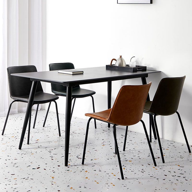 Industrial Design Armless Solid Back Chair for Kitchen Leather Dining Side Chair Clearhalo ' kitchen&dining_furn' 'Dining Chairs' 'Dining Tables & Seating' 'dining_chair' 'furn' 'furn_dining_chair' 'Furniture' 'furniture_dining_chair' 'Kitchen & Dining Furniture' 'kitchen' 1200x1200_1f149280-04c7-45b5-bd5d-b48c169f09f5