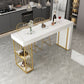 Stone Bar Dining Table Glam Rectangle Bar Table with Storage Racks for Kitchen