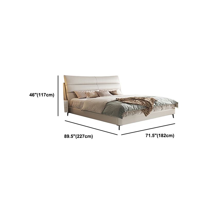 Wood and Upholstered Bed Frame Glam White Panel Bed, 46" Tall