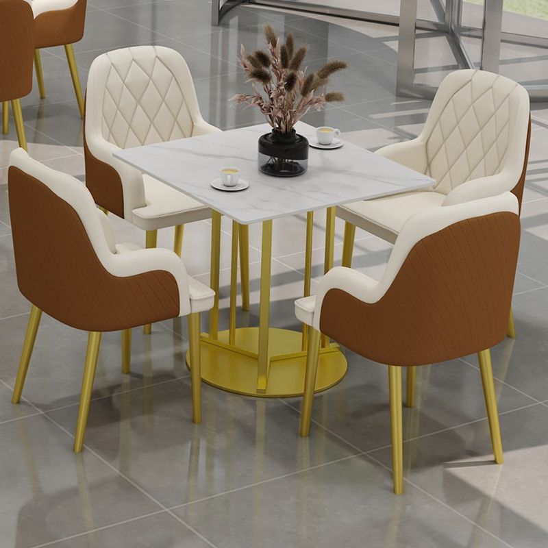 Metal Base Dining Table Glam Style White Stone Top Dining Table for Living Room Clearhalo 'Dining Tables & Seating' 'Dining Tables' 'dining_table' 'furn' 'furn_dining_table' 'Furniture' 'furniture_dining_table' 'Kitchen & Dining Furniture' 1200x1200_1f1cb4a5-d90c-4e96-9382-89f519a784f7